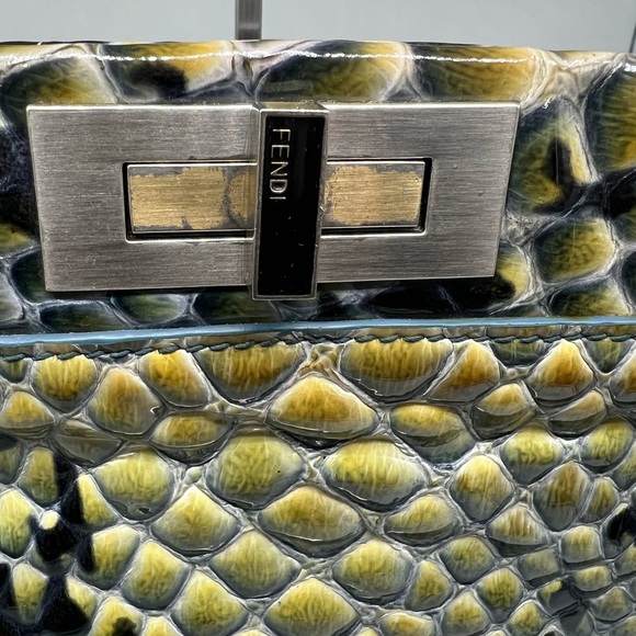 FENDI Peekaboo Iconic Watercolor Textured Snakeskin Embossed Leather Satchel Bag - Picture 3 of 17
